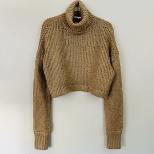 Mable Anthropologie Brown Chunky Knit Cropped Turtleneck Sweater Size Medium